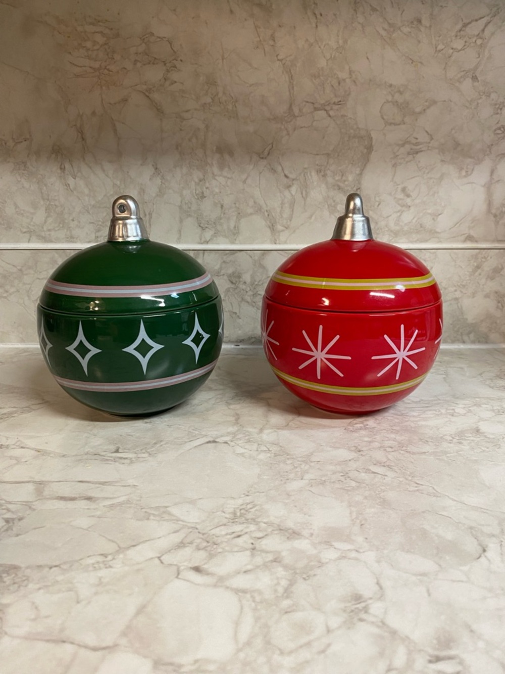 Holiday Ornament Trinket Boxes - Red and Green Set